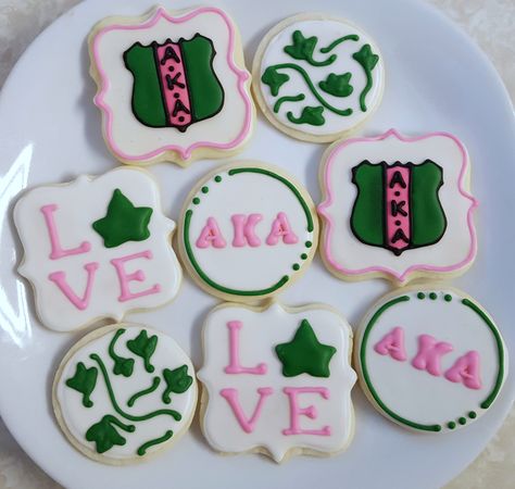 AKA Cookies Aka Cookies Decorated, Akaversary Alpha Kappa Alpha, Aka Cupcakes, Aka Cookies, Sorority Cookies, Alpha Kappa Alpha Founders, Aka Gifts, Alpha Kappa Alpha Paraphernalia, Alpha Kappa Alpha Sorority Paraphernalia