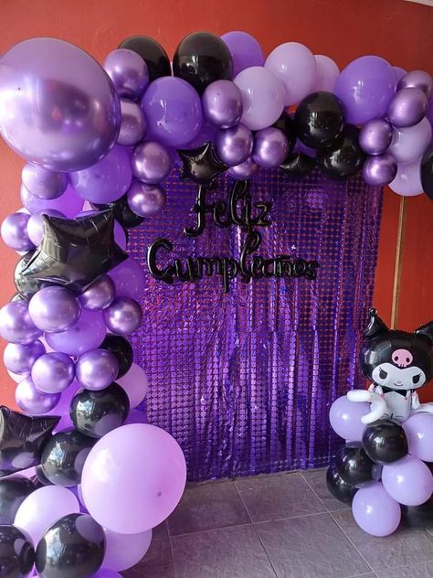 Kuromi Backdrop Birthday, Kuromi Themed Birthday Party, Kuromi Birthday Party Ideas, Kuromi Birthday Party Decorations, Kuromi Party Ideas, Sanrio Party Ideas, Birthday Kuromi, Pastel Kuromi, Kuromi Birthday Party