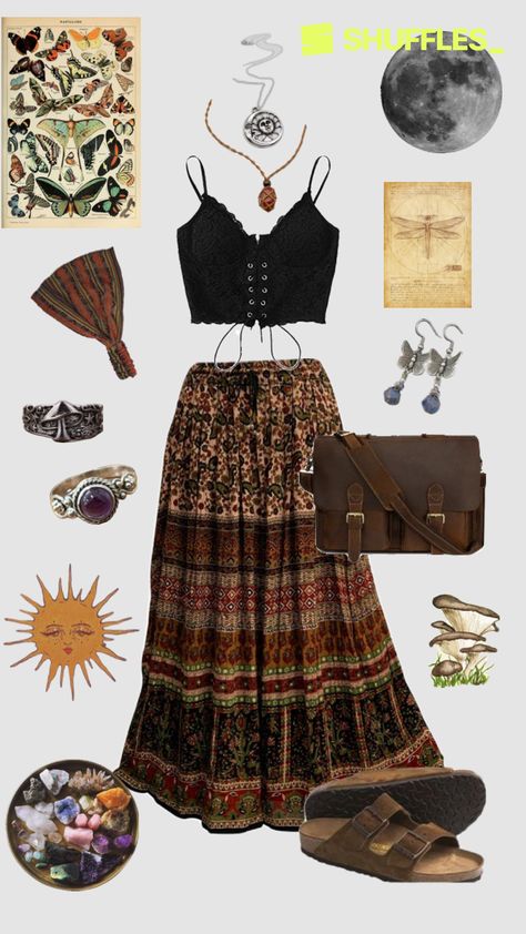 Created by nympheasr on Shuffles Earthy Outfits, Estilo Hippie, Boho Style Outfits, Hippie Style Clothing, Hippie Outfits, Edgy Outfits, Lookbook Outfits, Boho Chic Fashion, Cute Fashion