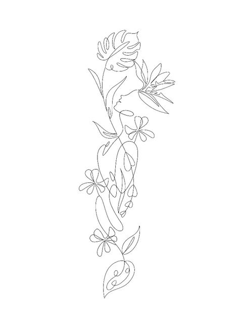 Fine Line Tattoo Positive, Continuous Line Floral Tattoo, Line Art Shoulder Tattoo, Large Minimalist Tattoo, Continuous Line Tattoo Flower, One Line Back Tattoo, Line Of Flowers Tattoo, Flower Line Work Tattoo, Minimal Spine Tattoos For Women