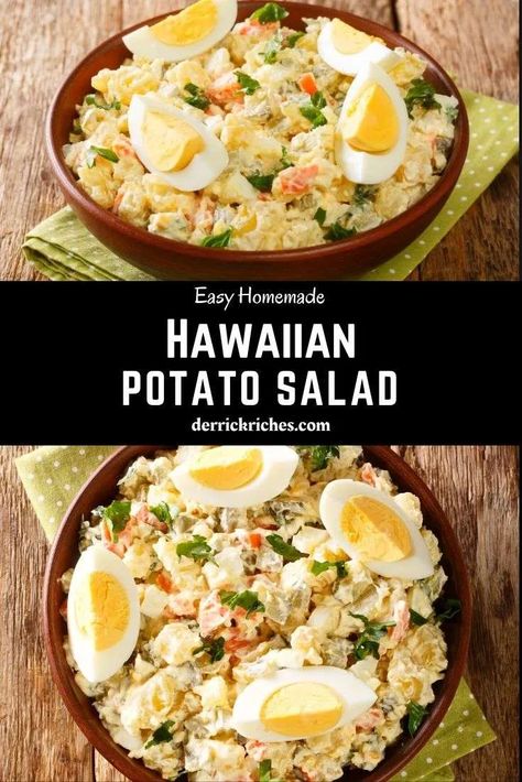 Hawaiian Potato Salad Recipe, Hawaiian Potato Salad, Cold Pasta Salad Recipes Healthy, Healthy Pasta Salad Recipes, Barbecue Sides, Cold Pasta Salad Recipes, Herbal Medicine Recipes, Hawaiian Dishes, Hawaii Food