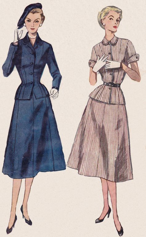 1950's Women's Suit from Simplicity Pattern #4089. Classic Suit. Note the pairing of suits with gloves heels n hats. Classy 1950s Suit, 1950 Women, 1950s Woman, 1950s Fashion Women, 1950s Women, Fifties Style, 50s Women, Patron Vintage, Damn Yankees