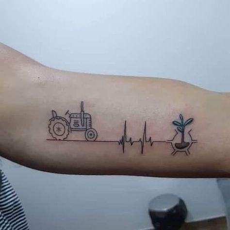 Agriculture Tattoo Ideas, Tattoos For Farmers, Fine Line Tractor Tattoo, Small Farm Tattoo, Farm Related Tattoos, Agriculture Tattoos For Women, Ffa Tattoo, Farmer Tattoo Ideas, Farm Tattoos For Women