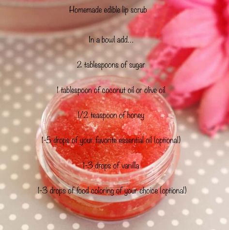 Lib Scrubs Diy, Diy Edible Lip Scrub, Homade Lipscrub, Making Lip Scrub, Lip Scrub Homemade Recipes, How To Make Edible Lip Scrub, Home Made Lip Scrub Recipes, Lip Scrub Without Coconut Oil, Lip Sugar Scrub Diy