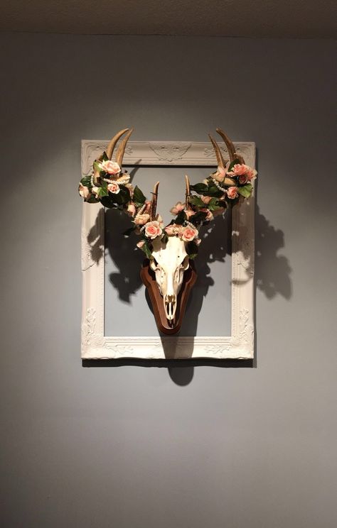 European Mount Ideas, Deer Skull Decor, Deer Head Decor, Cow Skull Decor, Antler Ideas, Deer Antler Decor, Antler Art, Hunting Decor, Animal Skull