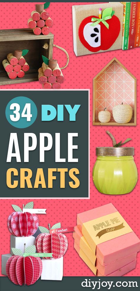 DIY Apple Crafts | Cute and Easy DIY Ideas With Apples - Painting, Mason Jars, Home Decor Kitchen Crafts Diy, Apple Garland, Apple Crafts, Diy Apple, Apple Craft, Diy Plastic Bottle, Apple Painting, Weekend Crafts, Apple Decorations