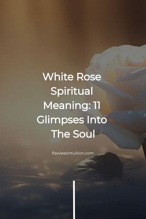 A white rose in the foreground with text overlay "White Rose Spiritual Meaning: 11 Glimpses into The Soul" against a warm, blurred background. White Rose Meaning Quotes, Rose Spiritual Meaning, White Roses Meaning, Flower Symbolism, Rose Meaning, Timeless Symbol, Love And Romance, Spiritual Enlightenment, Peace And Harmony