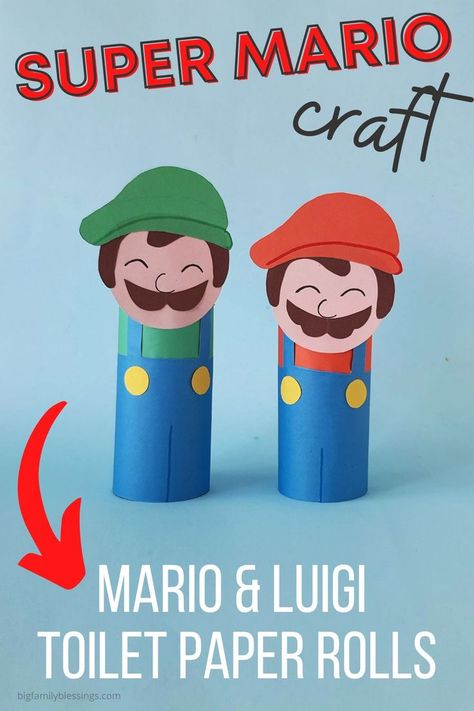 Mario And Luigi Arts And Crafts, Super Mario Bros Craft Ideas, Mario Toilet Paper Roll, Super Mario Preschool Activities, Easy Mario Crafts, Mario And Luigi Crafts, Super Mario Bros Crafts, Mario Arts And Crafts, Super Mario Crafts For Kids