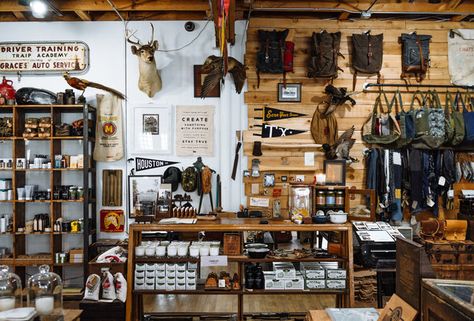 Best Houston Local Businesses You Should Support in 2017 - Thrillist Vintage Clothing Display, Camping Room, Gear Room, Camping Store, Man Gear, Camping Shop, Warehouse Design, Desain Editorial, Retail Store Design