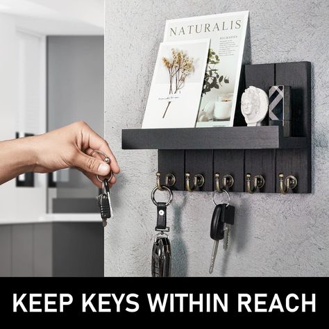 Organize your space with this sleek wall key holder, designed to combine functionality with stylish décor. Crafted from durable materials, this key holder features a modern design that fits seamlessly into any interior style, from contemporary to classic. Its compact form allows it to be mounted easily on walls, freeing up valuable counter space and keeping your keys within reach. Farmhouse Key Holder, Mail And Key Holder, Key Holder For Wall, Wooden Key Holder, Living Room Plants, Mail Holder, Apartment Essentials, Wall Key Holder, Estantes Flotantes