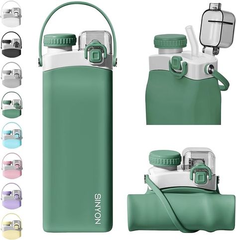 Amazon.com: Sinyon Collapsible Water Bottles, 20oz Silicone Reusable Water Bottle with Straw and Strap, Leakproof Foldable Sports Water Bottle for Travel Camping Running Hiking Gym, BPA Free : Sports & Outdoors Collapsible Water Bottle, Sports Water Bottle, Bottle With Straw, Sports Water, Water Bottle With Straw, Sport Water Bottle, Survival Gear, Water Bottle Accessories, Reusable Water Bottle