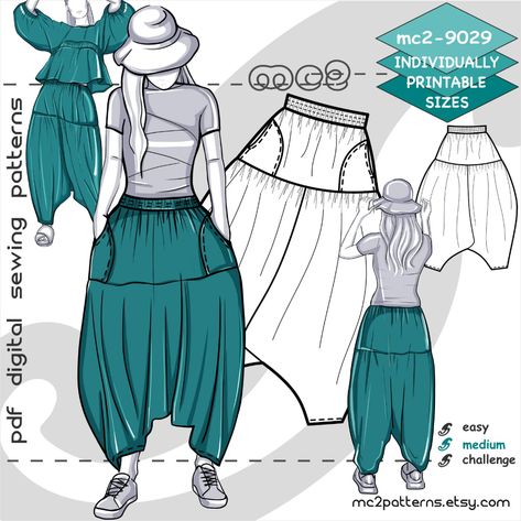 S-4XL/ Harem Baggy Pants Dropped-crotch/ Digital Sewing PDF Pattern for Women mc2patterns Mc2-9029 (Instant Download) - Etsy Diy Harem Pants Pattern, Baggy Pants Pattern, Drop Crotch Pants Pattern, Body Measurements Chart, Harem Pants Pattern, Sewing Pdf Pattern, Sarouel Pants, Pattern For Sewing, Body Measurement Chart