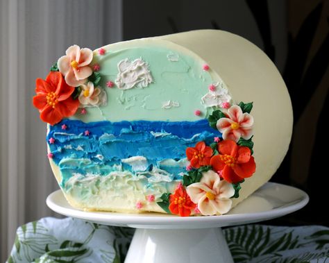 Sideways Cake, Cake Ideas For Wedding, Top Forward Cake Ideas, Top Forward Cake, Hawaiian Cake, Cake Stand Decor, Painted Cake, Cake Style, Basic Cake