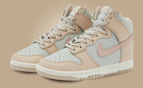 The women's exclusive Nike Dunk High Tan Pink will be released this Holiday 2023. Discover release information and images here. Pink Oxford Shoes, Pink Dunks, Nike Dunks High, Nike High Tops, Nike High, Nike Dunk High, Dunk High, High Shoes, Pink Nikes