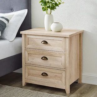 Bedside Organization, White Oak Nightstand, Dresser And Nightstand, Farmhouse Nightstand, Transitional Farmhouse, Three Drawer Nightstand, Walker Edison Furniture, Oak Nightstand, Oak Dresser