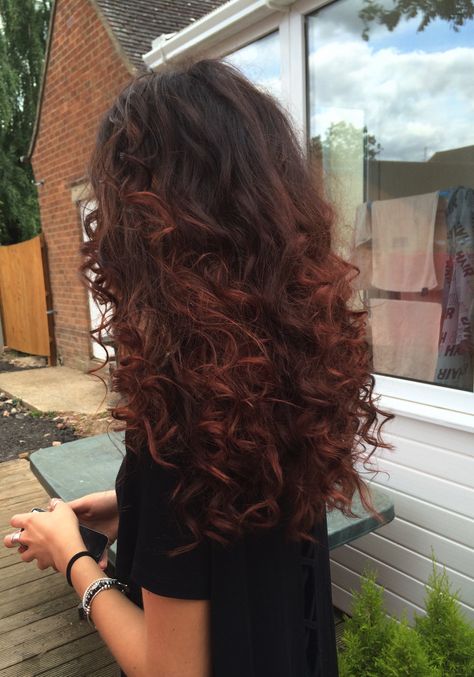 Dark Copper Red Hair Color Curly, Red Ends On Brown Hair Curly, Red Hair Highlights Curly Hair, Red Hair Underneath Brown Curly, Brown Red Copper Hair Color Curly, Redish Brownish Curly Hair, Dark Red Highlights In Black Hair Curly, Faded Out Red Hair, Copper Red On Curly Hair