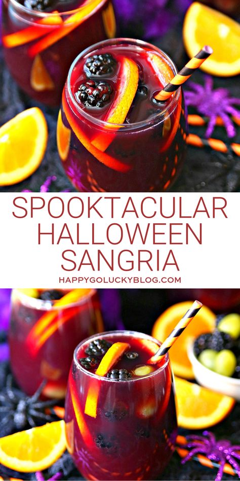 Halloween Spritz Drink, Healthy Halloween Cocktails, Spooky Halloween Sangria, Sangria Halloween Drinks, Halloween Wine Night Snacks, Halloween Drinks With Wine, Sangria Recipes Halloween, Halloween Drinks Alcoholic, Halloween Party Sangria