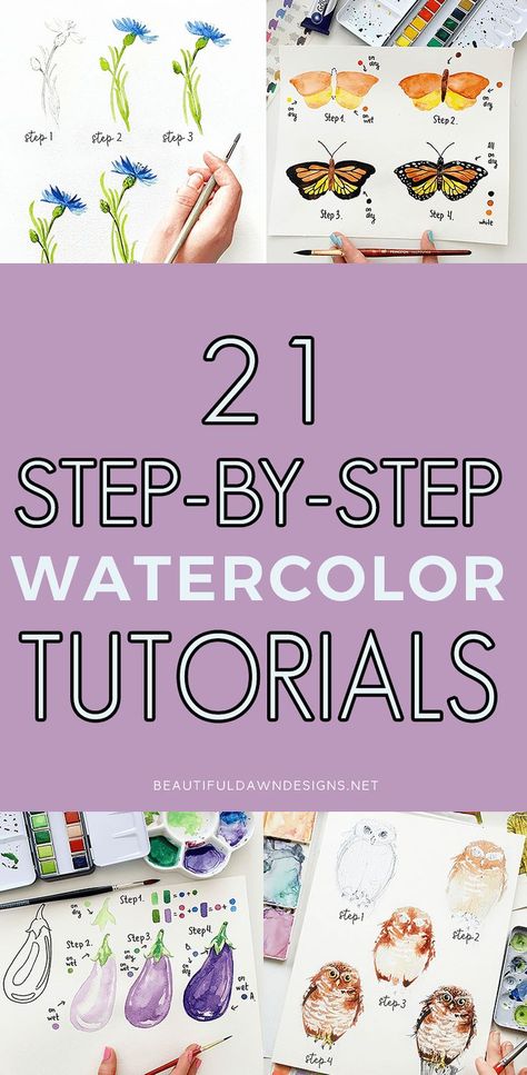 Drawing Ideas Using Watercolor, Watercolor 101 Tutorials Art Lessons, Ideas To Paint With Watercolor, Watercolor How To Paint, Watercolor Painting Drills, Water Coloring Ideas Easy Sunset, Watercolor Art Intermediate, Beginner Watercolor Projects, Starting Watercolor Painting