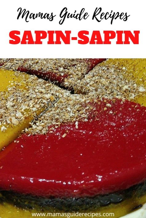 Sapin-Sapin (Rainbow Layered Sticky Rice Cake) Sapin Sapin Recipe, Filipino Pastries, Mechado Recipe, Beef Mechado, Beef Pares, Sticky Rice Cakes, Sticky Rice Cake, Filipino Snacks, Filipino Food Dessert