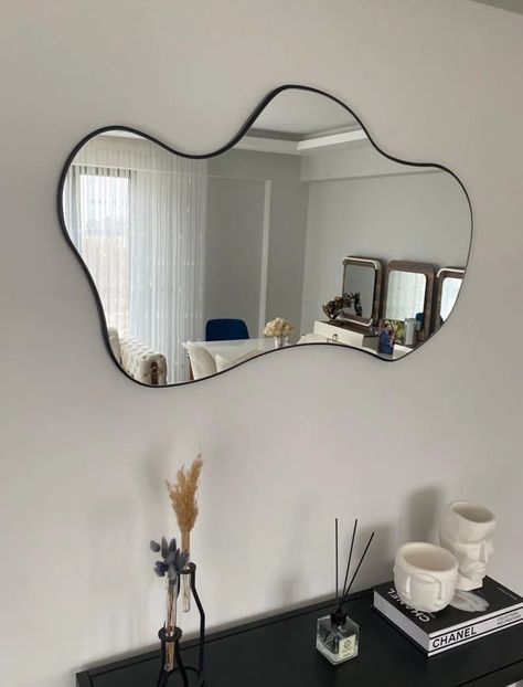 Asymmetrical Mirror, Irregular Mirror, التصميم الخارجي للمنزل, Pinterest Room Decor, Mirror On The Wall, Cozy Room Decor, Apartment Decor Inspiration, Mirror Interior, Room Makeover Bedroom