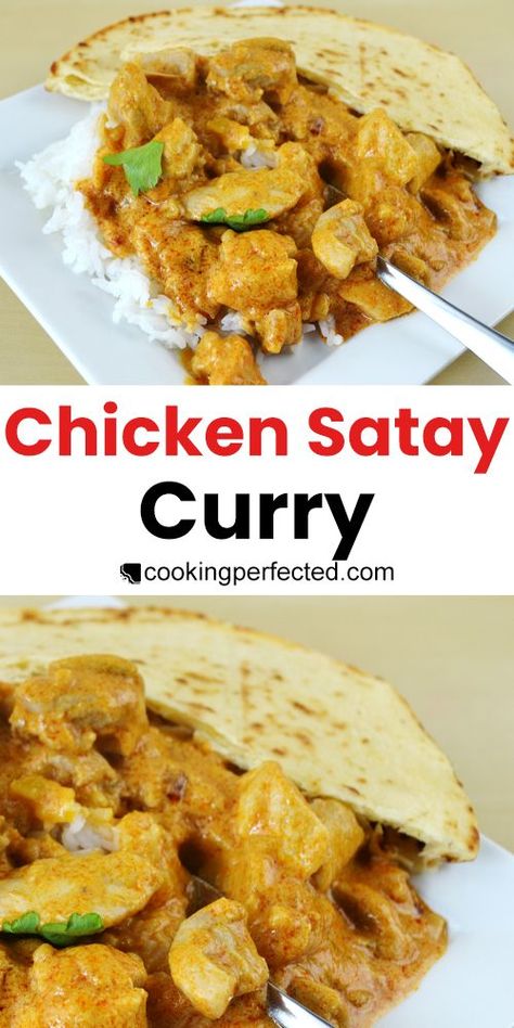 This satay chicken curry is incredibly delicious. Chicken Satay Curry Recipe, Easy Chicken Satay, Satay Curry, Vegeterian Dishes, Satay Chicken, Satay Sauce, Thai Cooking, Indian Cooking Recipes, Easy Dinner Recipe