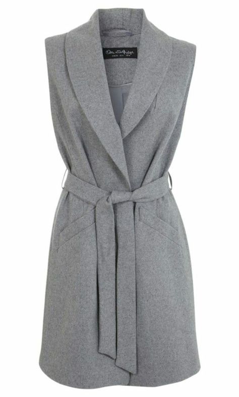 Grey Wool Coat, Belted Wool Coat, Mode Mantel, Gray Wool Coat, Mode Kimono, Sleeveless Coat, Grey Coat, Burda Style, Belted Coat