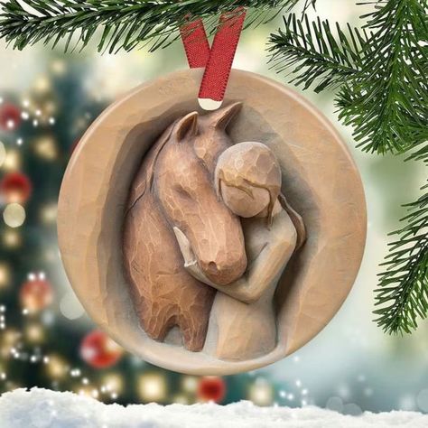 Bilisone Horse Christmas Gifts, Horse Christmas Ornament, Christmas Horses, Circle Ornament, Birthday Keepsakes, Horse Ornaments, Color Images, Acrylic Decor, Christmas Decorations For The Home