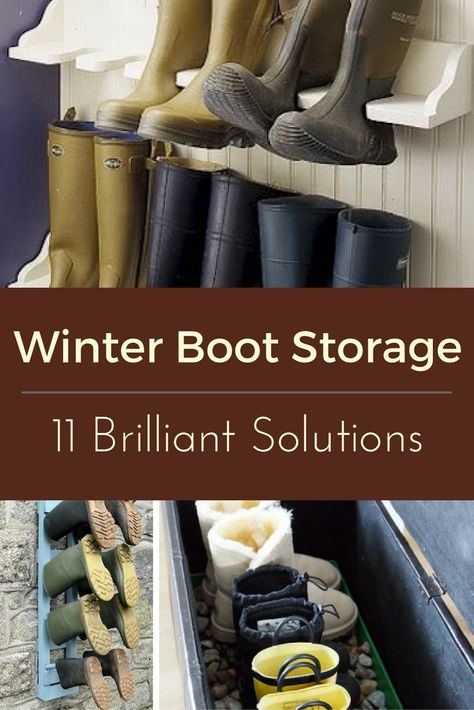 Whether you love or loathe winter, bulky boots are a fact of life when the weather turns cold. Keep from tracking mud and snow through front halls and mudrooms with these creative boot storage ideas to suit families of all sizes and homes of styles. Work Boot Storage, Garage Boot Storage, Boot Storage Entryway, Boot Storage Closet, Boot Storage Diy, Boot Storage Ideas, Bulky Boots, Tall Boot Storage, Mud Boots