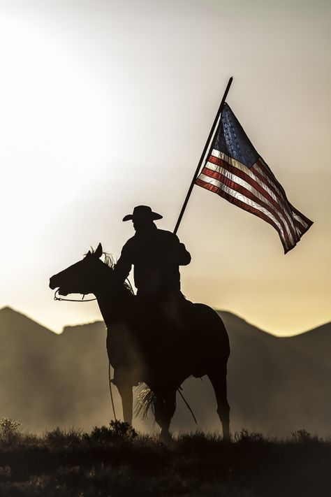 Horse silhouette - Cowboy -Jason Whitman Western Aesthetic Wallpaper, 4th Of July Wallpaper, Cowboy Photography, Patriotic America, Western Games, Framing Art, Americana Aesthetic, Country Backgrounds, Patriotic Pictures