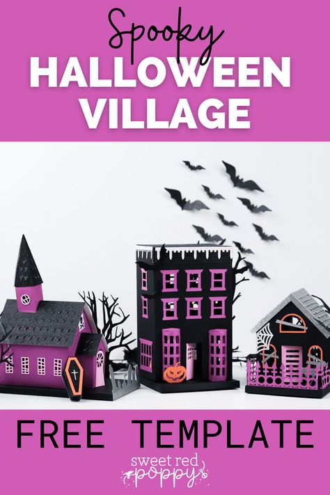 Spooky Halloween Building Halloween Village Svg Free, 3d Cricut Projects Free Halloween, Cricut Haunted House Svg, 3d Haunted House Svg Free, 3d Halloween Cricut Projects, Cricut Haunted House, Cardstock Halloween Crafts, Svg Houses 3d, Cricut Paper House Template