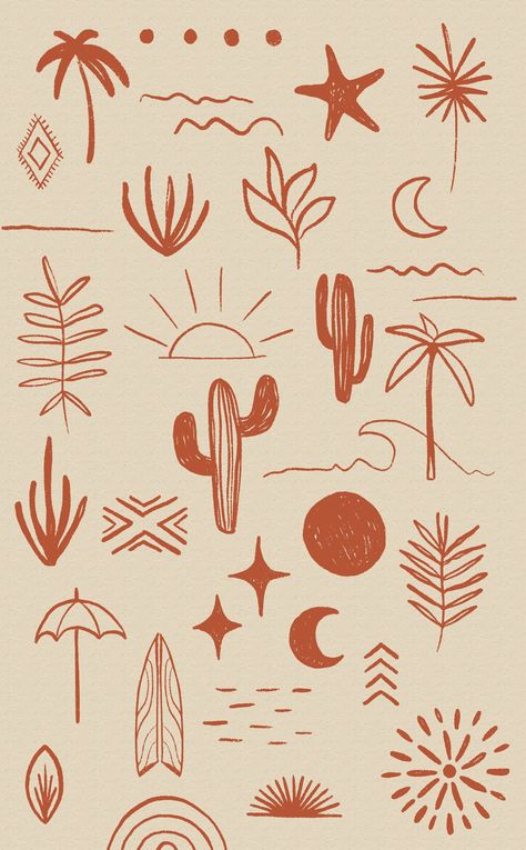 Bohemian Art Prints, Nature Elements Illustration, Summer Boho Aesthetic, Fun Prints And Patterns, Bohemian Design Graphic, Summer Words Aesthetic, Earthy Illustrations, Bohemian Drawings, Summer Prints Pattern