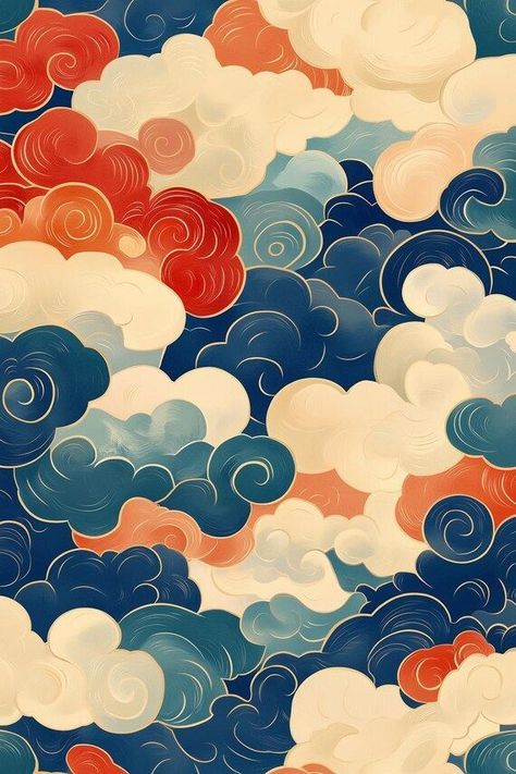 Custom Canvas Print of Whimsical Colorful Clouds Inspired by Japanese Ukiyo-e Art for Modern Home Decor by CustomCanvasCurators 🎨✨ Elevate your space with our stunning Custom Canvas Print, inspired by traditional Japanese Ukiyo-e art. The whimsical cloud motifs and vibrant colors bring a touch of tranquility and elegance, perfect for your living room, bedroom, or creative studio. Each piece is crafted with premium materials for long-lasting beauty. Bring a touch of serene art into your home... Clouds Japanese Art, Japan Inspired Art, Japanese Moon Art, Ukiyoe Design, Japon Aesthetic, Japanese Clouds, Japanese Inspired Art, Geometric Design Art, Colorful Clouds