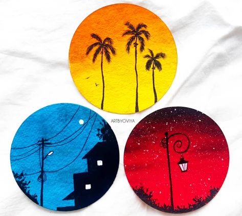 Circle Glass Painting Ideas, Circle Paintings Easy, Circular Canvas Painting Easy, Circle Canvas Painting Aesthetic, Round Canvas Painting Ideas Easy, Plate Craft Ideas, Circle Paintings, Circular Canvas Painting, Drawing Classes For Kids