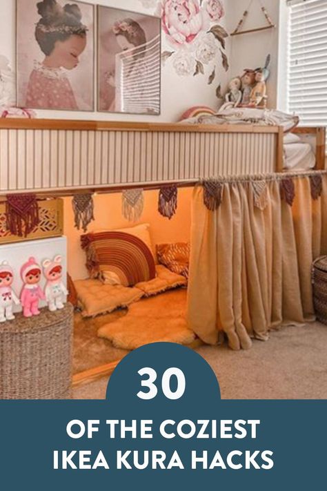 30+ of the Coziest IKEA KURA Hacks - Curbly Ikea Kura Bed Reading Nook, Kura Bed Frame, Ikea Kura Girls Room, 2 Ikea Kura Beds In One Room, Parent And Child Shared Bedroom, Liam Nursery, Kura Loft Bed, Toddler Loft Bed, Ikea Kura Bed Hack