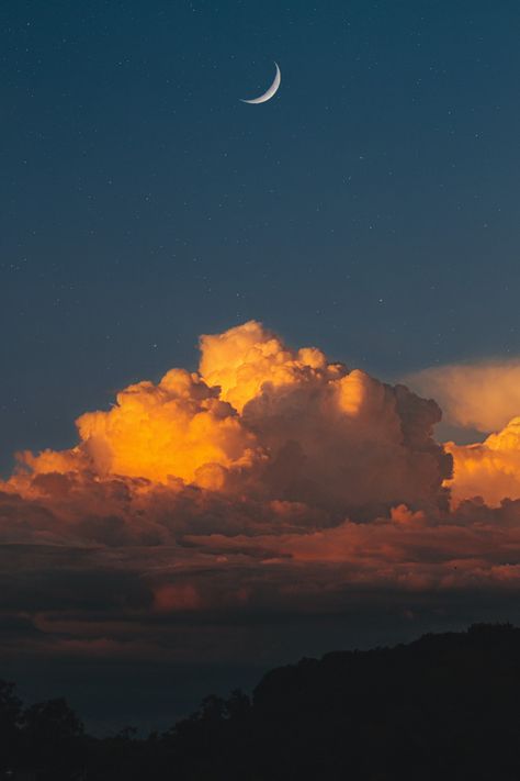 Golden Hour Sky, Pastel Scene, Moon Background, Magical Sky, Night Clouds, Dreamy Artwork, Beautiful Clouds, Moon Clouds, Clouds Photography