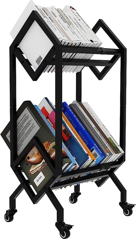 Amazon.com: VEDECASA Bookshelf Book Cart Rack Industrial Metal Bookcase 2 Tier Holder with Wheels Modern Stylish Design Magazines Files Album Recipe Book Storage Organizer for Sofa End Bed Beside : Home & Kitchen Recipe Book Storage, Rack Industrial, Magazine Organization, Creative Bookshelves, Tree Bookshelf, Book Cart, Metal Bookshelf, Metal Bookcase, Magazine Files