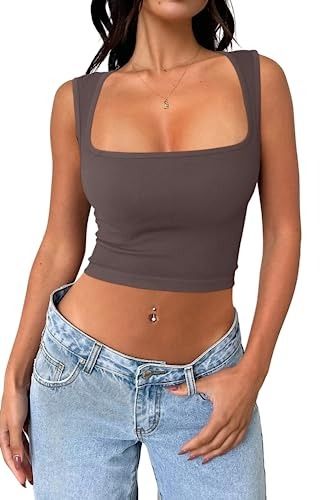 Hello Gorgeous! Let&apos;s Shop's Amazon Page Trendy Tank Tops, American Eagle Crop Top, Velvet Crop Top, Square Neck Top, Cute Tank Tops, Cropped Tops, Sleeveless Crop Top, Best Wear, Basic Outfits