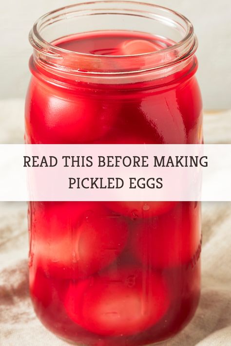 Pickled eggs are one food you need to be careful with. We explain how to safely make and store pickled eggs. #pickled #pickledeggs #foodtips #cookingtips #foodstorageideas How To Make Pickled Eggs Recipes, Pink Pickled Eggs, Buffalo Pickled Eggs, Franks Red Hot Pickled Eggs, Red Pickled Eggs, Shelf Stable Pickled Eggs, Sweet And Spicy Pickled Eggs, Pickled Egg Recipe, How To Make Pickled Eggs