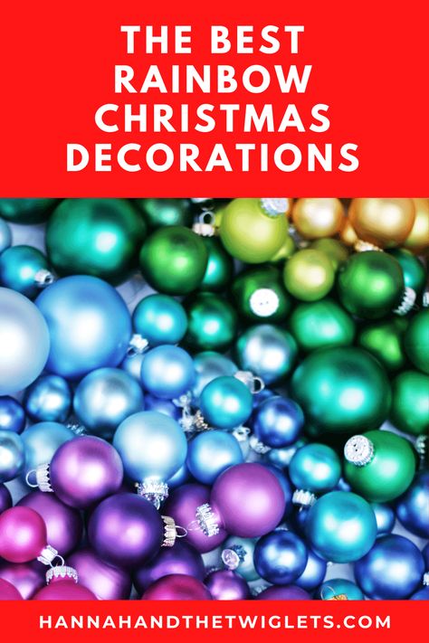 Check out my round-up of the best rainbow Christmas decorations for 2020, and add some colour to your festivities :) #hannahandthetwiglets #rainbowChristmas #christmasdecorations #rainbowchristmasdecorations #colourfulchristmas Rainbow Colored Christmas Tree, Rainbow Christmas Decorations, Rainbow Christmas Decor, Organization Ideas For Work, Easy Craft Activities, Mental Load Of Motherhood, Organization Ideas For Small Spaces, Professional Organizing Tips, Colourful Interiors