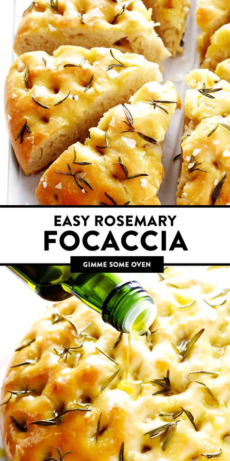 This delicious Rosemary Focaccia Bread recipe is easy to make, and topped with fresh rosemary, olive oil and flaky sea salt. Easy to make as a side for dinner, and it also freezes well! | gimmesomeoven.com #focaccia #bread #italian #side #vegetarian #baking Rustic Bread Recipe Easy Quick, Rustic Italian Bread Recipe Homemade, Best Home Cooked Meals Dinners, Easy Homemade Focaccia Bread, Bread Pictures Ideas, Bread Recipes With Bread Flour, Fast Focaccia Bread Recipe, Homemade Dessert Bread Recipes, Smoked Bread Recipes