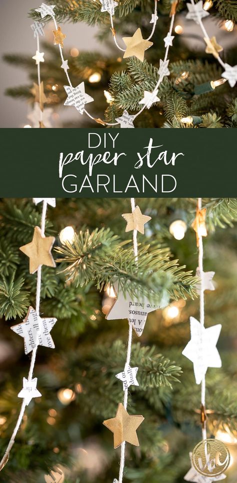 Merry Christmas Decoration Diy Ideas, Natal, Cricut Garland Christmas, Christmas Craft Garland, Homemade Garland Christmas Tree, Diy Star Garland Christmas, Handmade Tree Decorations, Diy Garland Christmas Tree, Christmas Decor Ideas Handmade