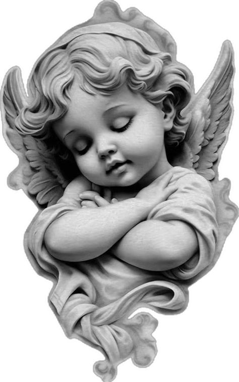 Cherubim Angels Tattoo, Religous Tattoo, Cherub Tattoo Designs, Religion Tattoos, Baby Angel Tattoo, Cherub Art, Angel Statues Sculpture, Text Portrait, Heaven Tattoos