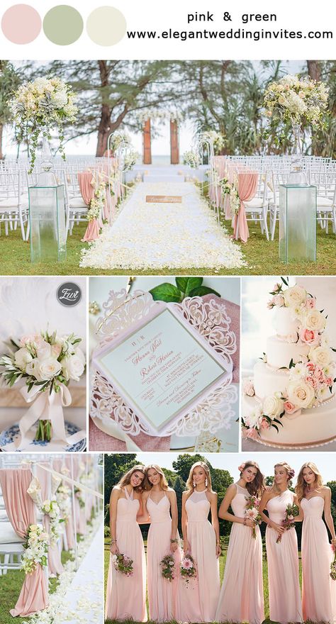 Romantic Blush Pink Wedding, Pale Pink And Sage Green Wedding, Blush Pink Wedding Ideas, Light Green Wedding Ideas, Wedding Pink Theme, Weddings Inspiration Romantic, Pale Pink Wedding Theme, Light Pink And White Wedding, Blushing Pink Wedding