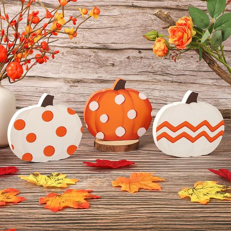 PRICES MAY VARY. Freestanding Fall Pumpkin Sign Table Decorations Indoor - The wood fall polka dots pumpkin sign brings the harvest atmosphere to its fullest. Wonderful Size for Fall Table Decorations - Our fall pumpkin blocks are the same in size, about 4 2/5" x 4 1/5". It is suitable for decorating your tiered tray, table center, shelf, office, kitchen, and more. Sturdy & Friendly Wood Material - Our decorative fall-tiered tray signs are made of quality wood. It adds a strong fall atmosphere t Thanksgiving Tabletop Decor, Fall Pumpkin Sign, Pumpkin Table Decorations, Polka Dot Pumpkin, Wood Pumpkins, Wooden Pumpkins, Pumpkin Sign, Pumpkin Fall Decor, Fall Table Decor