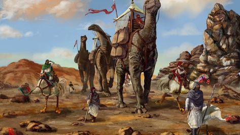 Desert Caravan, Dark Sun, Caravan Renovation, Dinosaur Wallpaper, Prehistoric Creatures, Fantasy Concept Art, High Fantasy, Backgrounds Desktop, Fantasy Artwork