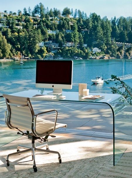 How nice for this to be YOUR workspace every day?? Completely possible thanks to my career with Rodan + Fields! Contact me if this is YOUR idea of an office :) https://danielle.myrandf.com/ContactMe Office With A View, Water House, Dream Office, Outdoor Office, Modern Cottage, Office Workspace, A Desk, Inspiration Boards, Office Inspiration