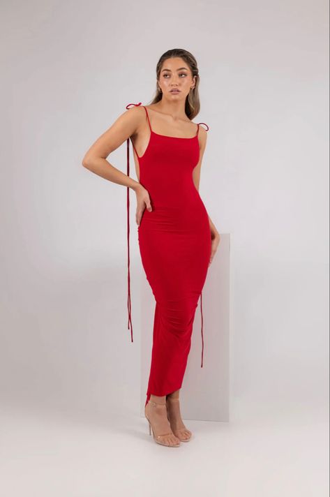 Melani The Label, Red Backless Dress, Backless Maxi Dress, Backless Maxi Dresses, Jersey Design, High Neckline, Red Dress, Stretch Fabric, Backless Dress