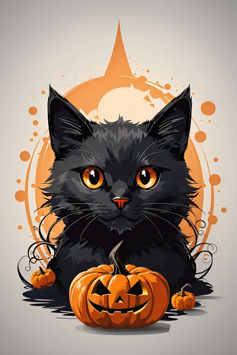 A picture of a black cat above a smiling pumpkin, great for a Halloween T-Shirt. Cat Pumpkin Drawing, Dibujo Halloween, Halloween Procreate, Cat T Shirt Design, Cat And Pumpkin, Image Halloween, Pumpkin Images, Halloween Character, Chat Halloween