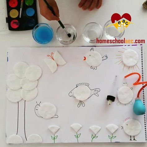 Preschool Activities Painting, Cotton Painting Ideas, Cotton Buds Painting, Buds Painting, Kids Painting Activities, Cotton Painting, Art Activities For Toddlers, Homeschool Crafts, Toddler Arts And Crafts