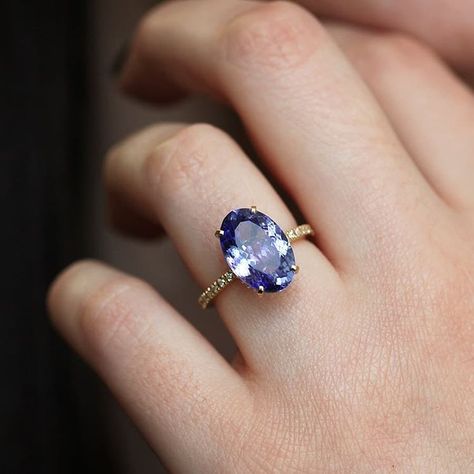 Gorgeous GIA tanzanite ring with pave diamond band. One of a kind! Available in yellow gold. #ringoftheday #tanzanite #tanzanitering… Tanzanite Engagement Ring, Pave Diamond Band, Tanzanite Diamond Ring, Yellow Gold Diamond Ring, Gold Diamond Wedding Band, Aquamarine Engagement Ring, Tanzanite Diamond, Tanzanite Ring, Gold Diamond Ring